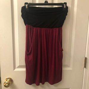 black and garnet strapless dress